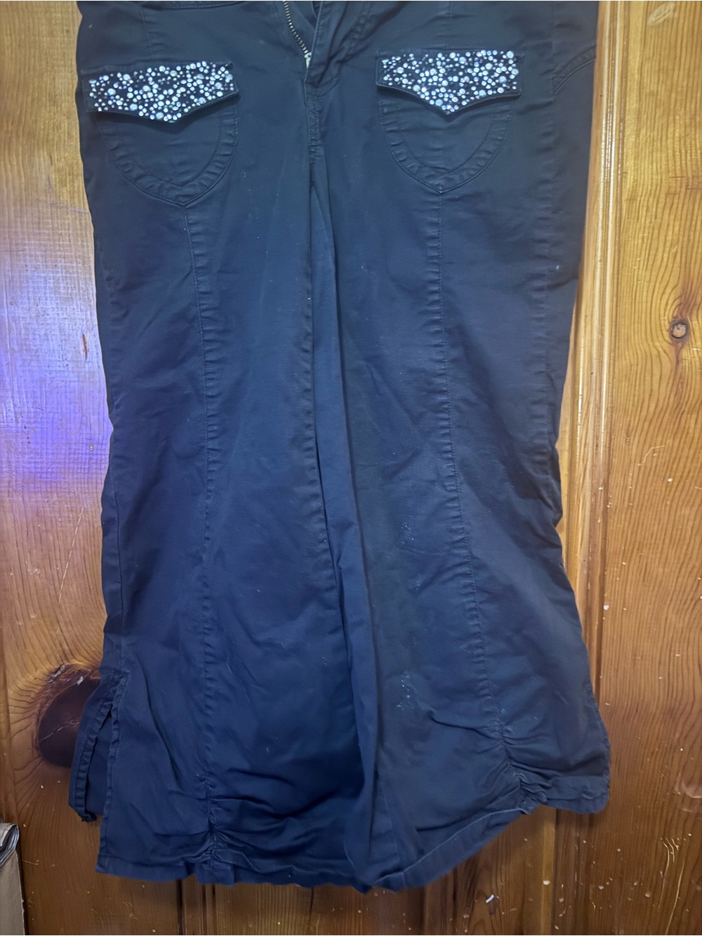 Black Women's capri pants with Embellished Pockets